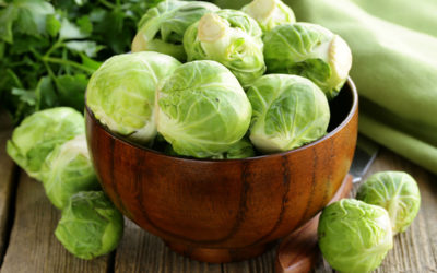 A bowl of raw Brussels sprouts